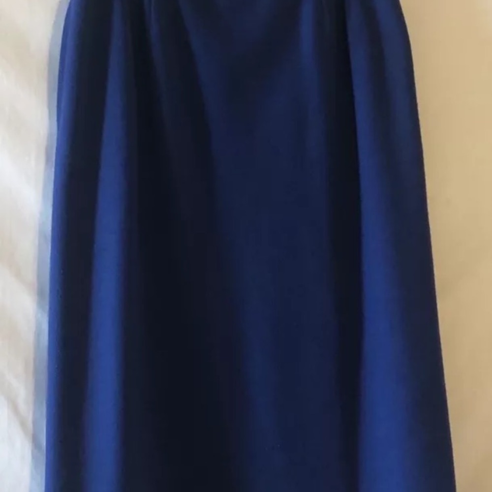 Vtg Bleyle Womens 12 29" Waist Royal Blue Virgin Wool Midi Pull On Skirt Pockets